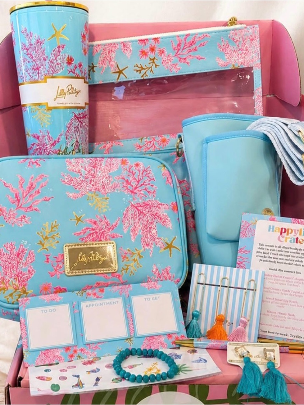 Lilly Pulitzer Turquoise & Pink Coral Lunch Tote and Accessory Set